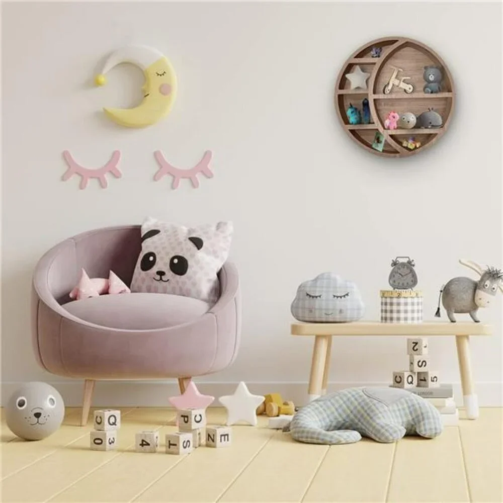 Wooden Moon Wall Shelf Boho Hanging Display Shelf Crystal Storage Decor